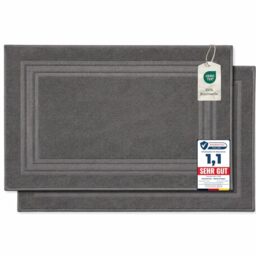 Komfortec Bath Mat Set, 2 Pieces, Terry Cloth Shower Mat, Washable Shower Mat & Bath Mat, 600 g/m² & 100% Cotton, Absorbent & Quick Drying, 50 x 70 cm, Anthracite