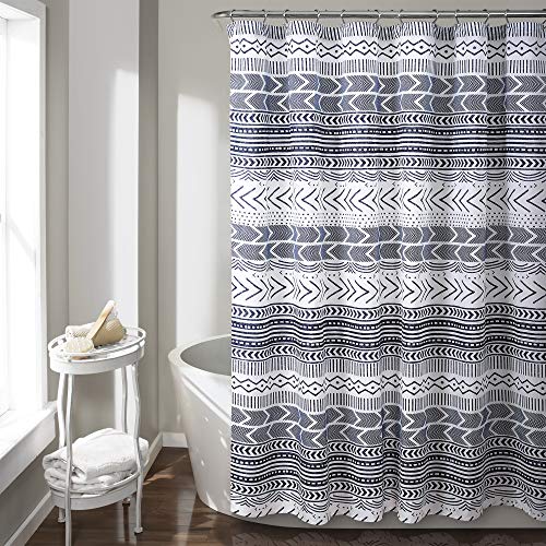 "Lush Decor Hygge Geo Shower Curtain, 72"" x 72"", Navy and White"