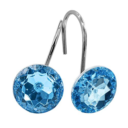 Blue Diamond Crystal Bling Shower Curtain Hooks Rings for Bathroom,12PCS - Metal Rust Proof Decorative Shower Rings,Round Gem Shower Hangers,Easy Installation,Smooth Sliding
