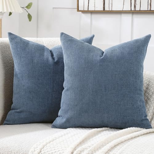 Jepeak Pack of 2 Decorative Chenille Throw Pillow Covers 26x26 Euro Shams - Square Soft Cozy Concise Modern Farmhouse Fall Cushion Cases for Sofa Couch Bed Living Room Home Decor, Steelblue