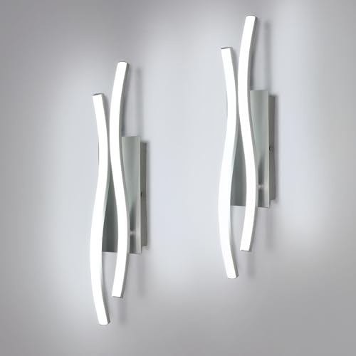 Comely 2pcs LED Wall Light Indoor, 14W 1575LM Modern Wall Lights, Aluminum Lighting Wall Lamp for Living Room, Bedroom, Staircase, White Light 6500K, Silver, 41cm