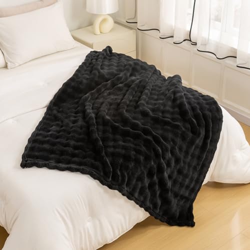 "YUSOKI Luxury 3D Bubble Throw Blanket Super Soft Fuzzy Cozy Thick Blanket for Couch Chair Sofa Gift Home D??cor (Black, Queen(90"" x90""))"