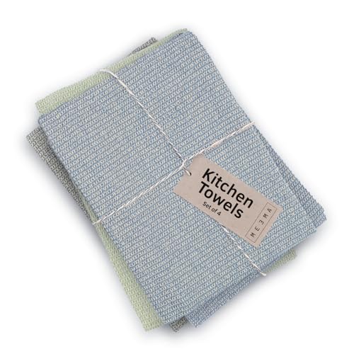 MEEMA Kitchen Towels and Dishcloths Sets of 4 - Large 18 x 28 Inch - Upcycled Cotton Tea Towels for Kitchen - Super Absorbent - Mix - Hand Towels