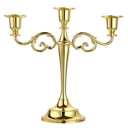 OwnMy 3 Arms Metal Candelabra Candlestick Silver European Elegant Candle Holder Candle Stand for Wedding Dining Table Christmas Party Home Decoration (Golden Tone)