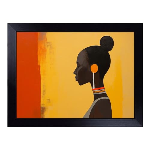 Lap Tray with Bean Bag Cushion, African Woman Minimalism - Handmade in the UK, Raised Wooden Edge, Padded Cushion, Heat-Resistant Wipe-Clean Surface, for Meals, Laptops and Crafts