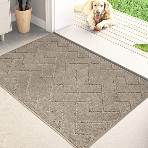 "PURRUGS Dirt Trapper Door Mat 20"" x 31.5"", Non-Slip Machine Washable Entry Rug, Shoe Scraper, Dog Doormat, Super Absorbent Welcome Mat for Front & Back Door, Muddy Wet Shoes & Paws, Taupe"