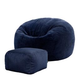 icon Kingston Cord Bean Bag & Footstool with Filling Included, Blue