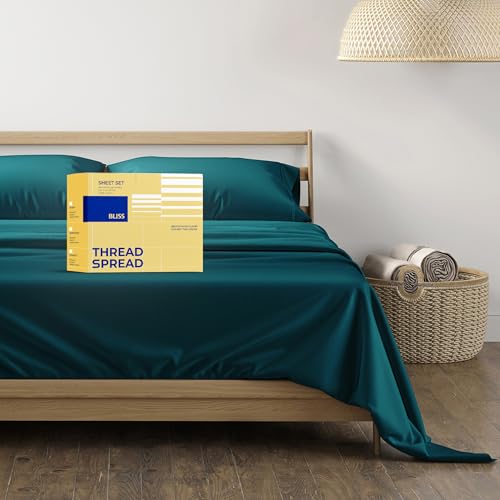 "THREAD SPREAD 100% Egyptian Cotton Sheets Set California King Size - 600 Series Bliss Collection Luxury Sheet Cal King Size (4 PC, Teal), Soft, Hotel Bed Sheets, Fits Mattress Upto 18"""