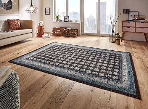 Mint Rugs Attire 102701_80x150 Design Velour Rug, Synthetic Fibre, Anthracite/Blue, 150 x 80 x 0.5 cm