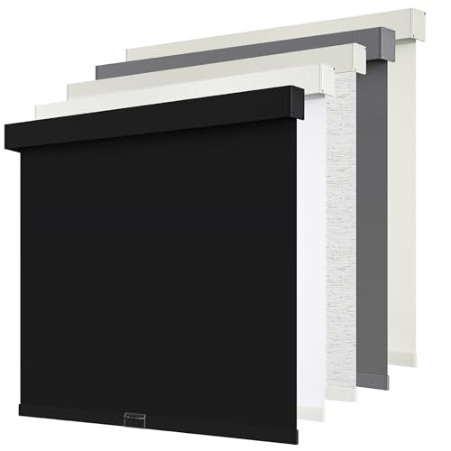 "SUNOFF Cordless Blackout Roller Shades Blinds for Windows Free-Stop,Pull Down Room Darkening with Valance,Thermal Insulated Woven Fabric Window Door Blinds for Home,Office,Black 31"" W x 72"" L"