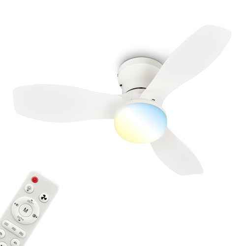 BRILONER - LED Ceiling Light with Fan, Remote Control, Quiet DC Motor with 3 Speeds, Adjustable CCT and Dimmable Lighting, Removable Blades, LED Fan, Ceiling Fans, Living Room, 60x19 cm, White