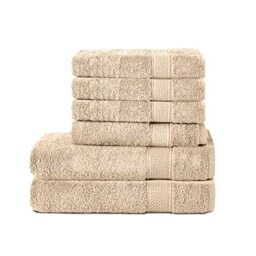 Komfortec Set of 6 hand towels made from 100% cotton, 2 bath towels 70 x 140 cm and 4 hand towels 50 x 100 cm, terry cloth, soft, sand/beige