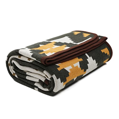 ACUSHLA Merino Wool Blanket Soft Warm Thick Bed Couch Camping Outdoor Sleeping Blanket Throw All Weather Aztec Style Green 63 x 51 Inch