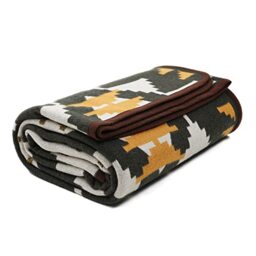 ACUSHLA Merino Wool Blanket Soft Warm Thick Bed Couch Camping Outdoor Sleeping Blanket Throw All Weather Aztec Style Green 63 x 51 Inch