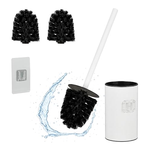 Relaxdays Toilet Brush with Wall Holder, Adhesive, HWD: 40.5 x 9 x 10 cm, Stainless Steel, Plastic, Replacement Heads