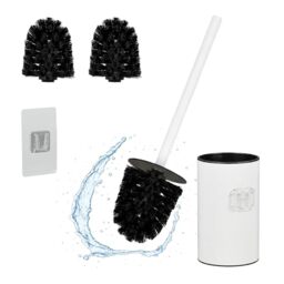 Relaxdays Toilet Brush with Wall Holder, Adhesive, HWD: 40.5 x 9 x 10 cm, Stainless Steel, Plastic, Replacement Heads