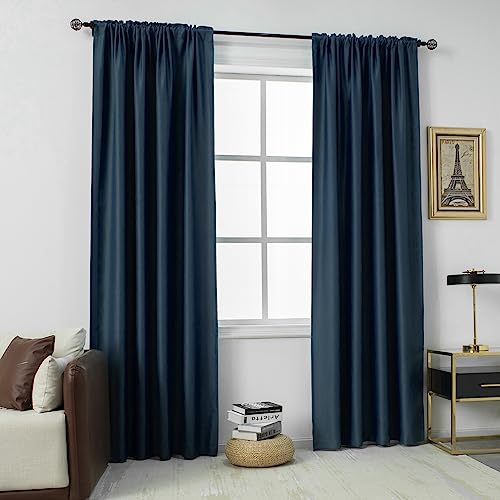 DUALIFE Midnight Blue Blaclout Curtains 84 Inch for Bedroom Windows - Floor Length Rod Pocket Thermal Insulated Noise Reducing Curtains for Living Room Set of 2 Panels (Dark Navy 54x84)