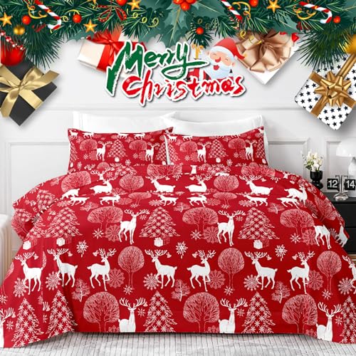 "HCORA Christmas Sheets Queen Size - Xmas Deer - Luxury 1800 Brushed Microfiber Queen Sheet Set - Breathable Sheets for Queen Size Bed - 16"" Deep Pocket, Extra Soft, Shrinkage, Fade Resistant"