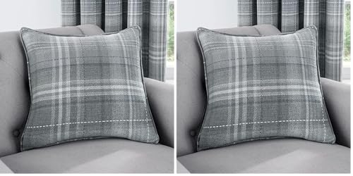 Sleepdown Woven Brushed Check Filled Cushion 45cm x 45cm Grey, 5056242840930 (Pack of 2)