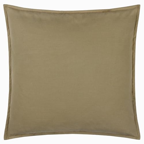 Yard furn Slub Cotton Feather Filled Cushion – Double Sided Soft Textured Minimalist Oxford Edge Decorative Pillow (Moss – 50x50cm)