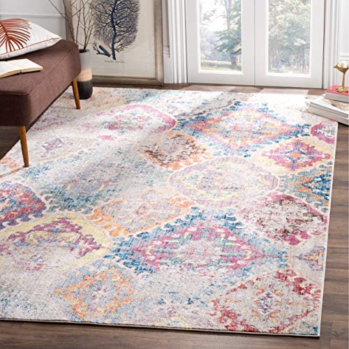 Safavieh Trendy New Transitional Indoor Woven Rectangle Area Rug, Bristol Collection, BTL351, in Blue / Light Grey, 155 X 229 cm for Living Room, Bedroom or Any Indoor Space