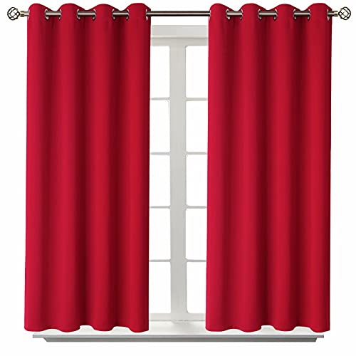 BGment Room Darkening Curtains 45 Inches Long - Grommet Thermal Insulated Drapes Window Treatment Curtains for Bedroom, 2 Panels, 52 x 45 Inch, Red