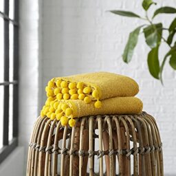 GC GAVENO CAVAILIA Luxury Pom Pom Pure Cotton 550 GSM Hand OR Bath Towels OR Ultra Soft Super Absorbent Bath Sheets, Pack of 2 Hand Towel, Ochre