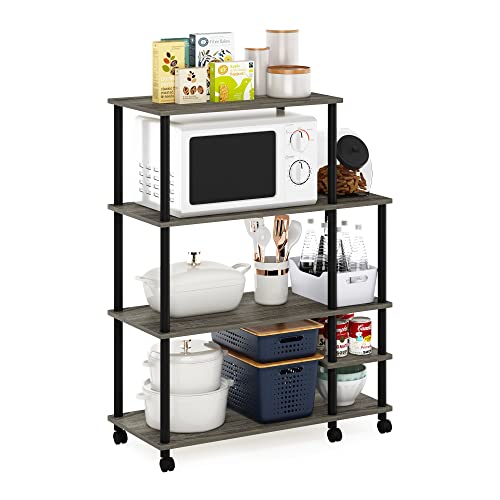 Furinno TURN-N-TUBE Bakers Rack with Wheels, 4-Tier Kitchen Storage Cart, Kitchen Cart, Coffee Bar, Pantry Organizers and Storage, French Oak Grey