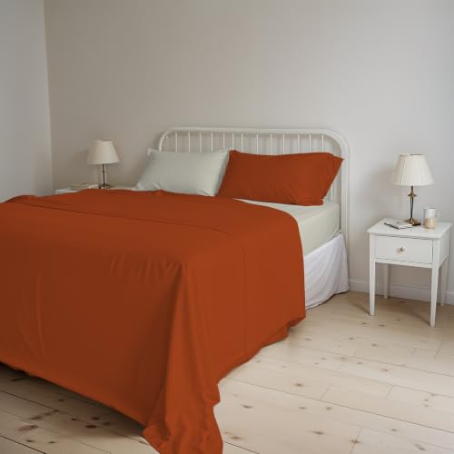 Italian Bed Linen Natural Color Bed Set (Flat 250x300, Fitted Sheet 170x200cm+2 Pillowcases 52x82cm), Petrol Bottle Green, Earthy/Cream, DOUBLE