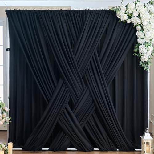 Htper 20ft x 10ft Black Backdrop Curtain Panels for Parties, Thick Wrinkle Resistant Polyester Wedding Backdrop Drapes for Birthday Photography Party Home Decorations
