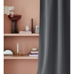 ROOM99 Laurel Curtain with Eyelets, 140 x 280 cm, Width x Height Blackout Opaque Sliding Curtains, Living Room, Bedroom, Dark Grey, Pack of 1