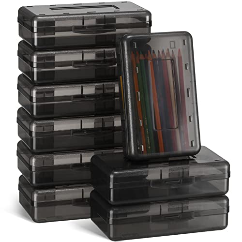 Fainne 24 Pack Clear Pencil Box Bulk Large Capacity Stackable Design Plastic Hobby Art Craft Case Storage Organize Box Small Storage Containers for DIY Office School Supplies (Gray)