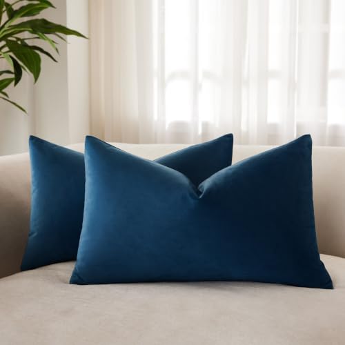 12x20 Throw Lumbar Pillow Covers Decorative Cushion Covers Set of 2,Navy - JUSPURBET Soft Solid Decorative Pillow Covers,for Chair Living Room Bedroom,Luxury Modern Home Decor,Invisible Zipper