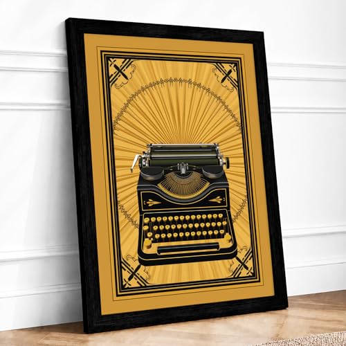 Typewriter Sunburst Art Deco Framed Wall Art Print A3 Black - Ready to Hang, Premium Giclée Paper, Fade-Resistant Inks, Securely Packaged, UK Made