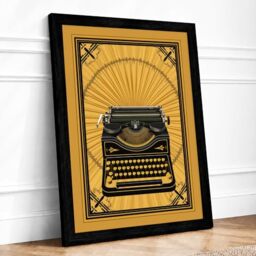 Typewriter Sunburst Art Deco Framed Wall Art Print A3 Black