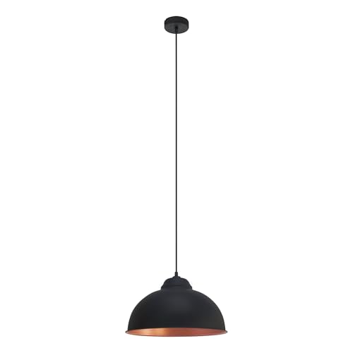 Eglo Truro 2 Vintage Pendant Light, Industrial/Retro Design Hanging Lamp, Made of Steel with Colour Black and Copper, E27 Socket