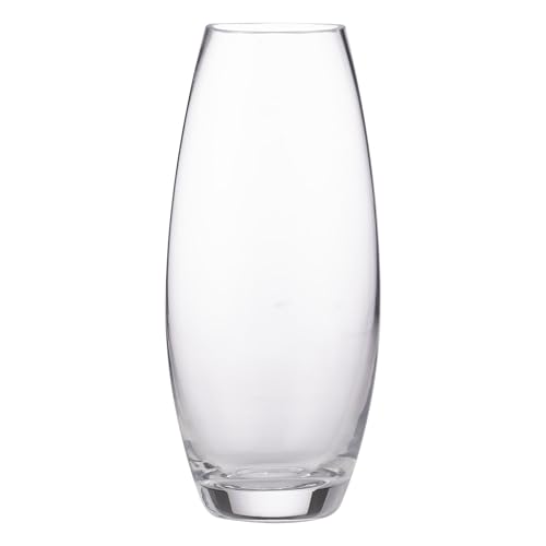 Ravenhead Grace Curved Bullet 24cm Vase - Elegant Handmade Glass Vase for Single Stems, Roses, Dried Flowers & Centrepieces, Stable Heavy Base