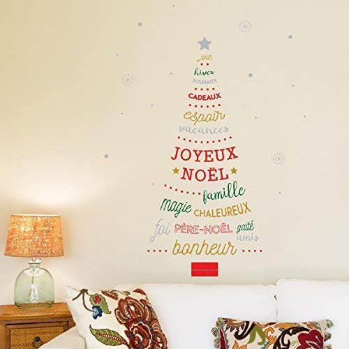 "Wallflexi Christmas Decorations Wall Stickers "" French Quotes Christmas Tree "" Wall Murals Decals living Room Children Nursery School Restaurant Cafe Hotel Home Office Décor, multicolour"