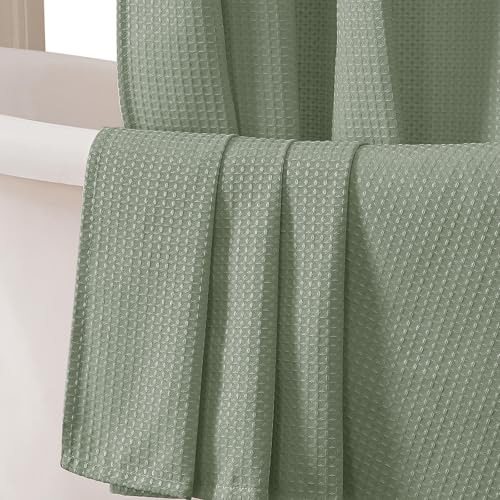 OVZME Sage Green Shower Curtain Set, Waffle Textured Heavy Duty Fabric Shower Curtain for Bathroom, Luxury Hotel Weighted 230GSM Bath Curtain with 12 Plastic Hooks, Machine Washable, 72x72
