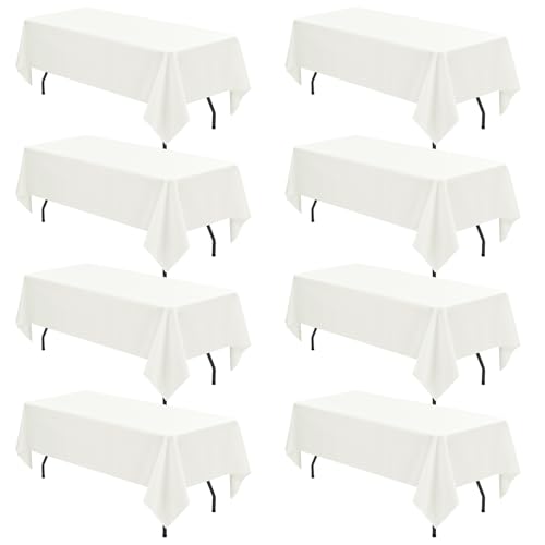 FXKS 8 Pack Rectangle Tablecloth 60 x 102 inch Ivory Polyester Table Cloth for 6 Feet Tables,Washable Fabric Stain and Wrinkle Resistant Table Cover Table Clothes for Wedding Parties Banquet Kitchen