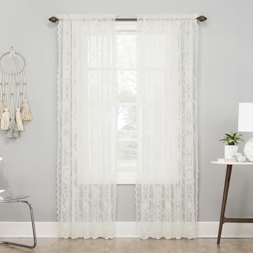 "No. 918 Ariella Floral Lace Rod Pocket Curtain Panel, 58"" x 84"", Ivory"
