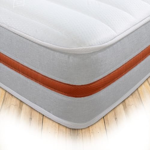 Starlight Beds Eclipse Comfort, Hybrid Sprung Small Single Memory Foam Mattress. Maximum Value Small Single Mattress, Soft, 7.5 Inch Deep (White/Orange) (2ft6 x 6ft3)