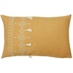 furn. Pritta Polyester Filled Cushion – Bohemian Geometric Embroidered Cotton Tassel Trim Pillow (Mustard – 40x60cm)
