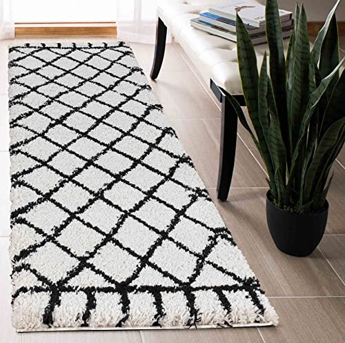 "Serdim Rugs Morrocan Berber Living Room Diamond Design Runner Shaggy Area Rugs, Stone, 60x220cm (2"" x7'3)"