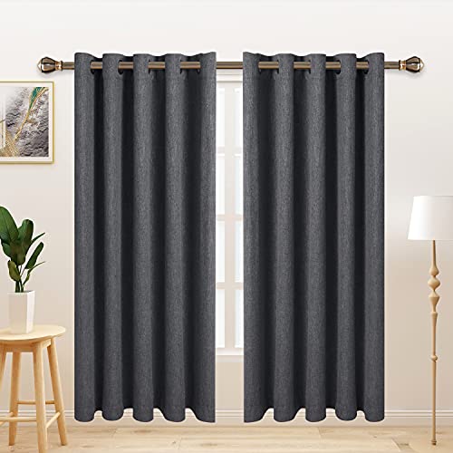 LORDTEX Linen Look Textured Blackout Curtains with Thermal Insulated Liner - Heavy Thick Thermal Insulated Noise Reduce Grommet Window Drapes for Bedroom, 70 x 72 Inches, Grey, Set of 2 Panels