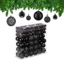 Relaxdays Christmas Baubles Set of 150, Glittering, Matt & Shiny Surfaces, Tree Ornaments, Plastic, ∅ 3, 4 & 6 cm, Black