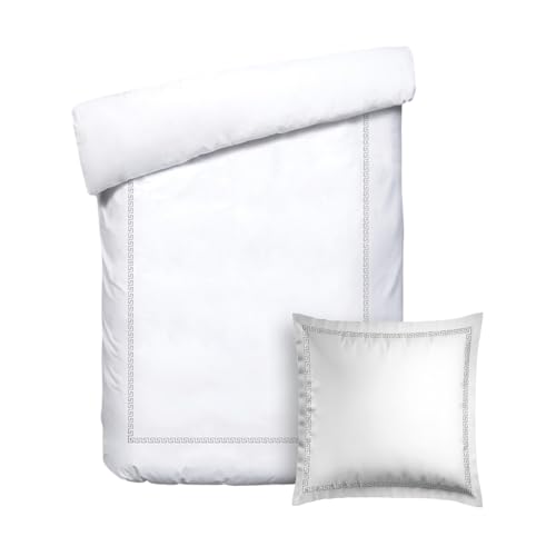 Pure Cotton 2 Piece Single Bed Set - Duvet Cover 135 x 200 cm and Pillowcase 80 x 80 cm - 100% Cotton Sateen 200 Thread Count 120 g/m² - Oeko-Tex Certified - Céleste Grey/White