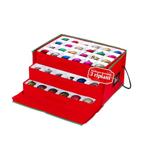 Avilia Christmas Decoration Box, 72 Baubles, TNT, 51 x 35 x 24 cm - Case with 3 removable drawers, rigid structure, sturdy zip, transparent label, tidy storage