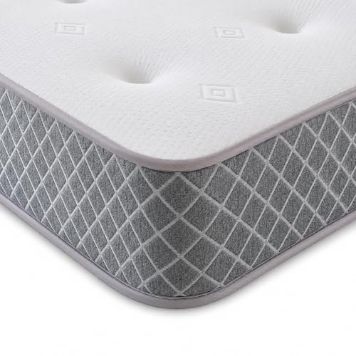 Starlight Beds Nebraska Tufted Double Mattress - 4ft6 x 6ft3 - Coil Spring, Memory Foam Layer, Hand -Tufted, Soft Comfort, Grey, Rolled & Boxed, UK Manufacturer. 135x190x18cm