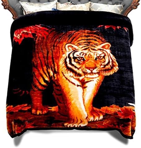 "JML 10 Pounds Heavy Plush Soft Blankets for Winter, Korean Style Mink Velvet Fleece Blanket - 2 Ply A&B Printed Raschel Bed Blanket 85"" x 93"" (Tigers)"